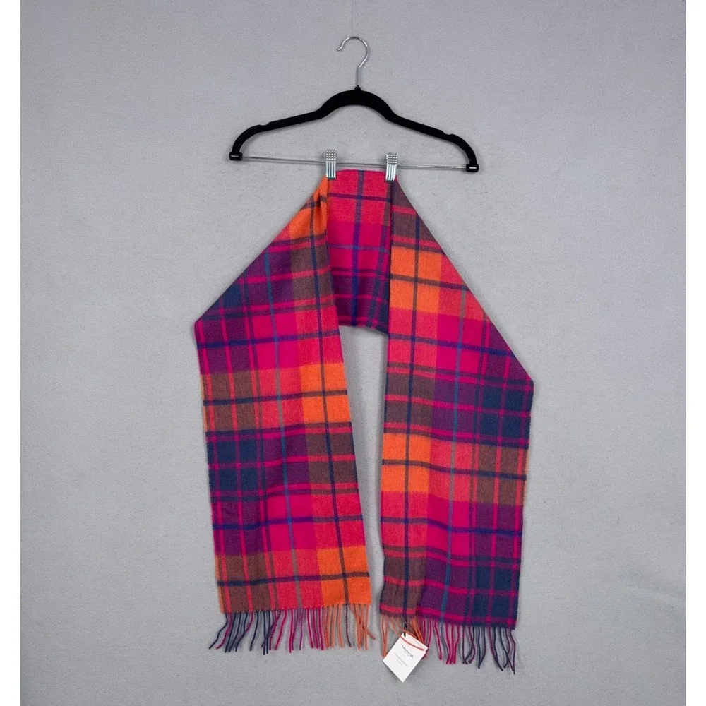 Edinburgh Scarf Womens OS Pink Plaid Lambswool Tartan Mill Check Jazz New
